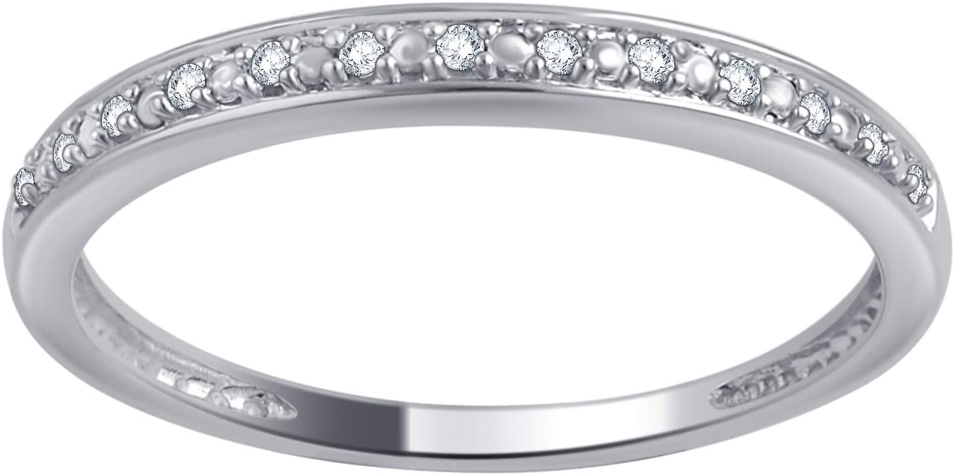 Classy 0.05 Carat Diamond, Channel Set 10K White Gold Round-cut Diamond Wedding Band & Stackable Set Finger Ring Fine Jewelry for Women Teen Girls |by La4ve Diamonds |Gift Box Included