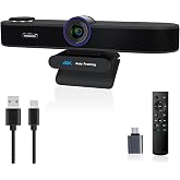 TONGVEO 3-in-1 4K Webcam with Microphones and Speaker, AI Auto-Tracking 5X Digital Zoom Webcam 4K Adjustable Field of View Remote Control Works with Microsoft Teams, Zoom, Google Meet, PC Mac Laptop