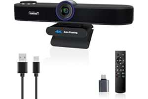 TONGVEO AI Auto-Tracking Webcam 4K, 5X Digital Zoom 4K Webcam with Microphones and Speaker Remote Control Conference Webcam A