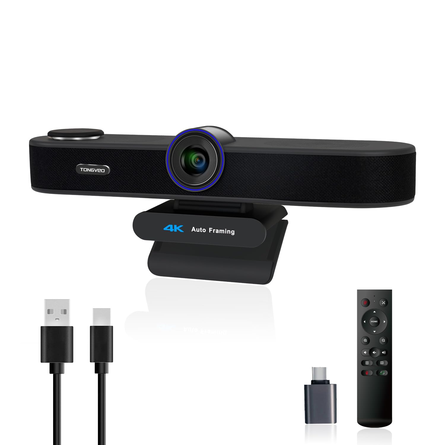 Photo 1 of 3-in-1 4K Webcam with Microphones and Speaker, AI Auto-Tracking 5X Digital Zoom Webcam 4K Adjustable Field of View Remote Control Works with Microsoft Teams, Zoom, Google Meet, PC Mac Laptop