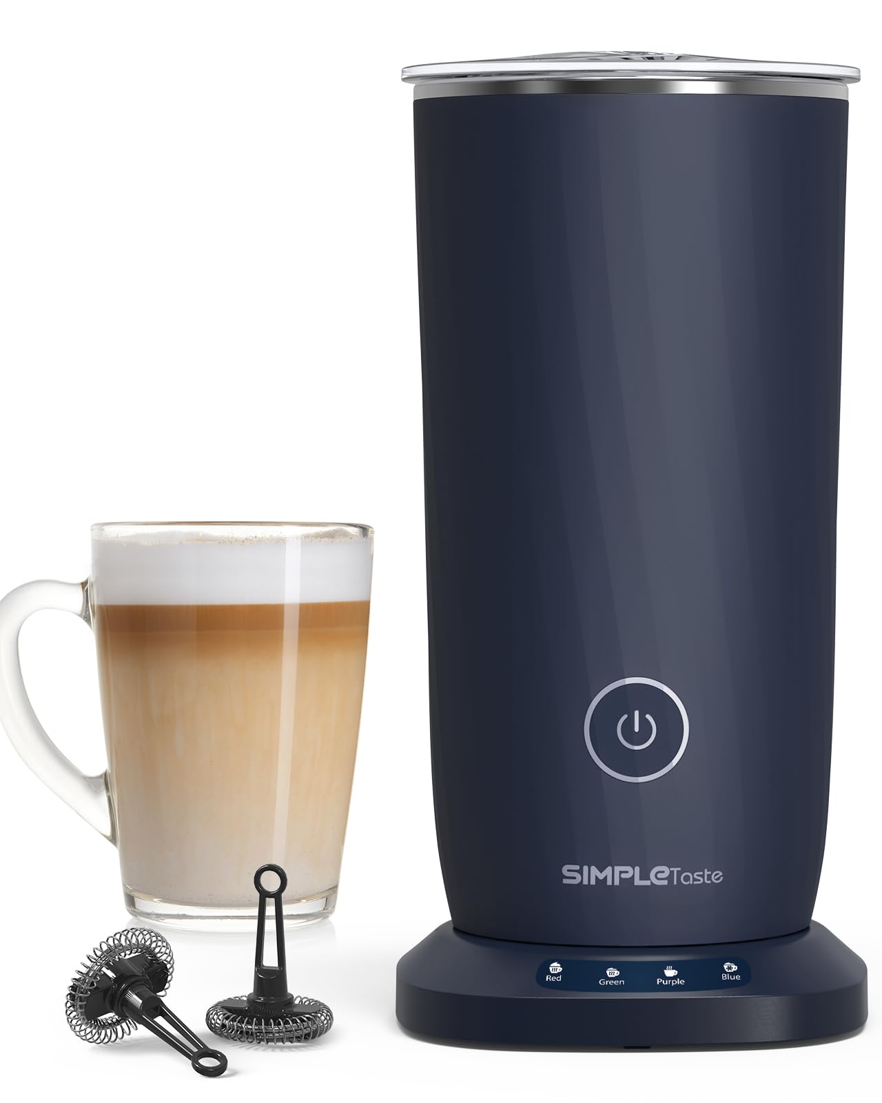 Photo 1 of SIMPLETASTE Milk Frother, 4-in-1 Electric Milk Frother and Steamer, Automatic Warm and Cold Foam Maker and Milk Warmer for Latte, Cappuccinos, Macchiato, Dark Blue