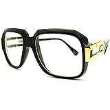 MLC Eyewear Oversized Rectangular Hip Hop Nerdy Black and Gold Clear Lens Glasses