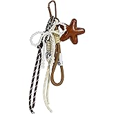 Livjump Pearl Bow Keychain,Cute Bowknot Beaded Handmade Keyring Bag Charms,PU Leather Star Purse Car Key Chain for Women