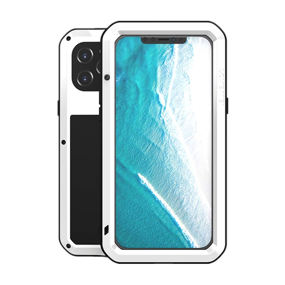 LOVE MEI for iPhone 12 Pro Max Case,Outdoor Sports Military Heavy Duty Tank Metal Cover Waterproof Shockproof Dustproof Full Body Protective Case with Built in Glass Tempered Screen Protector (White) — image 1