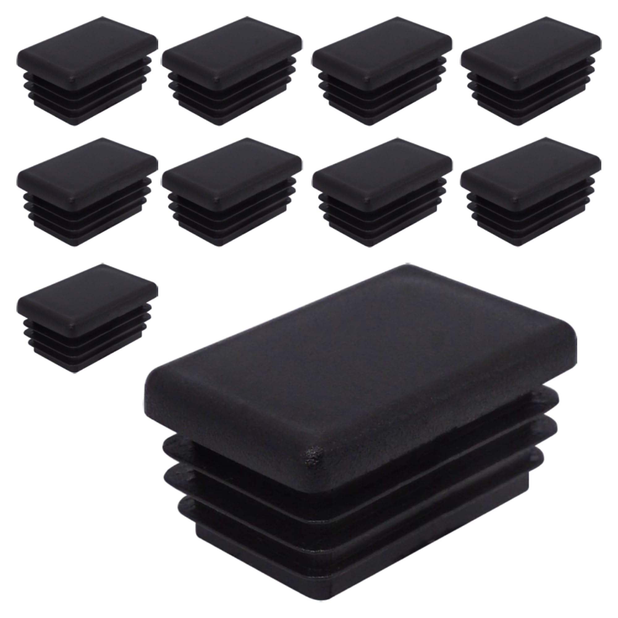 SKIR'CO (10 pcs) Rectangular Plastic Plugs 25 x 40 mm, Mat Tube End Caps, Rectangle Tube Inserts, Fence Post Plugs, Black RAL 9005