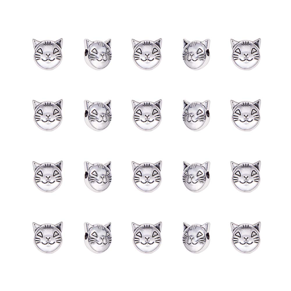 PandaHall 100pcs Cat Specialist Metal Retro Style Lucky Beads for Friendship Bracelet & Necklace Making, Christmas & Valentines, 8x8mm, 2mm Hole
