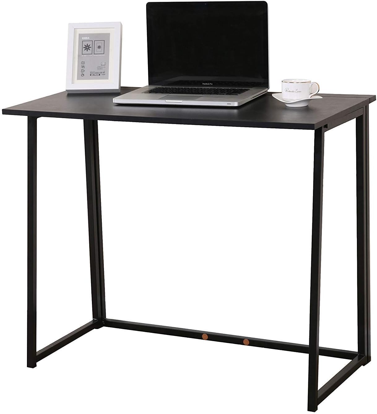 Huisenuk I Shape Utility Black Office Computer Desk Table Small for Corner Simple Home Study Desk for Student Study Writing Desk Table on Workstation Dorm (Folding Table Black)