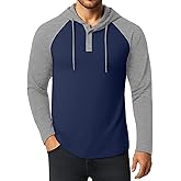 KUYIGO Mens Hoodie Long Sleeve Casual Athletic Workout Fashion Pullover Hooded Contrast Collar Sweatshirt with Drawstring