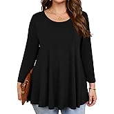 JollieLovin Womens 3/4 Sleeve Loose Fit Swing Tunic Tops Basic T Shirt
