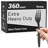 Dealusy 360 Count Extra Heavy Duty Black Plastic Forks Disposable, BPA-Free, Heat Resistant, Solid and Durable Disposable Forks Bulk, Premium Plastic Forks heavy duty for Party Supply