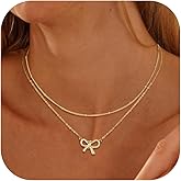 AFSITNIG Gold Bow Necklace for Women Dainty Necklaces 14K Gold Plated Trendy Layered Necklaces Cute Bow Pendant Choker Chain Necklace Non Tarnish Gold Jewelry Gifts for Women Birthday Christmas