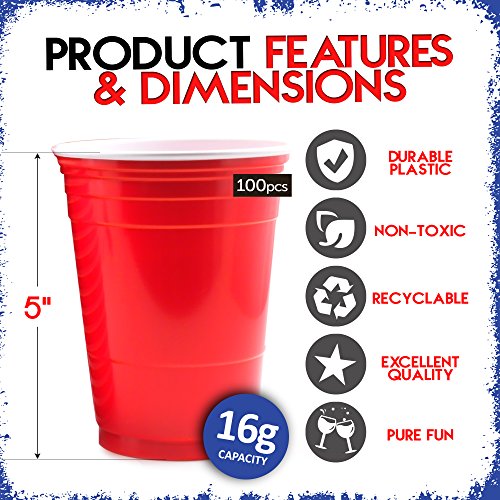 Ohuhu Vasos De Plastico Desechables Para Fiestas 100pcs 473ml Ideales Para Jugar Al Beer Pong Para Fiestas Americanas Con 6 Juegos De Pelotas De Ping Pong 16 Oz Juegos De Bebida Juguetes