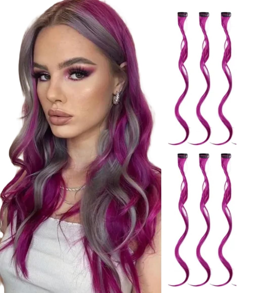 Clip In Curly Hair Extension Highlights, Hair Streaks, Long Curly Hair Highlights (6 x Light Purple) โ image 1