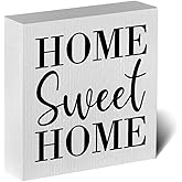 Home Sweet Home Rustic Farmhouse Style Wood Sign Art 5 x 5 Inch Wooden Box Plaque for Living Room Desk Décor Gift