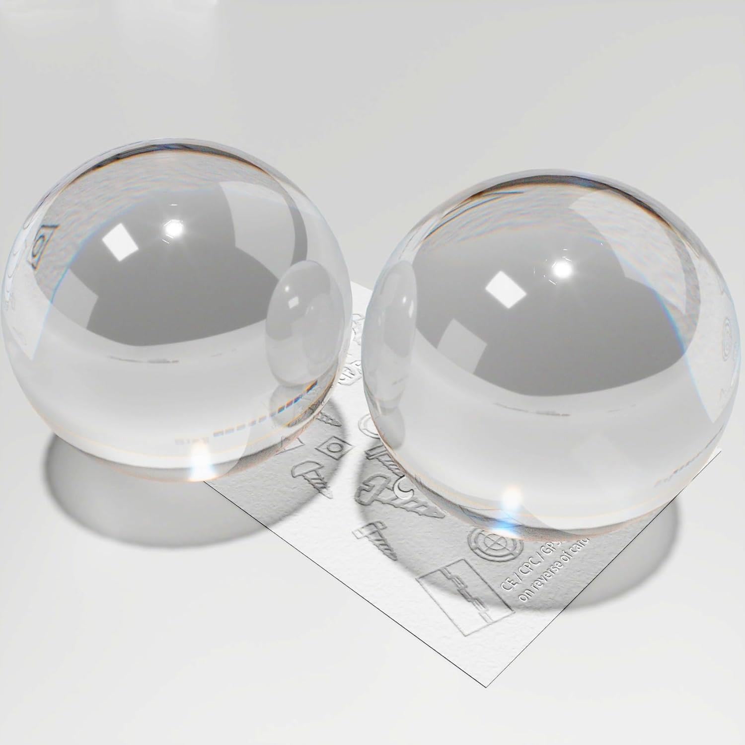 2 x 40mm Polished Clear Plastic Sphere Transparent Acrylic Solid Spheres Balls + Storage Pouch