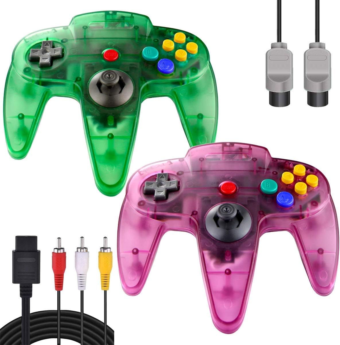 ZeroStory Classic N64 Controller, Wired N64 Controller Joystick with 5.9 Ft N64 AV Cable for N64 Video Game Console (Transparent Green and Transparent Purple): Computers & Accessories