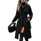 Ru Sweet Womens Winter Notched Lapel Trench Coat Long Wool Double Breasted Pea Coat with Belt