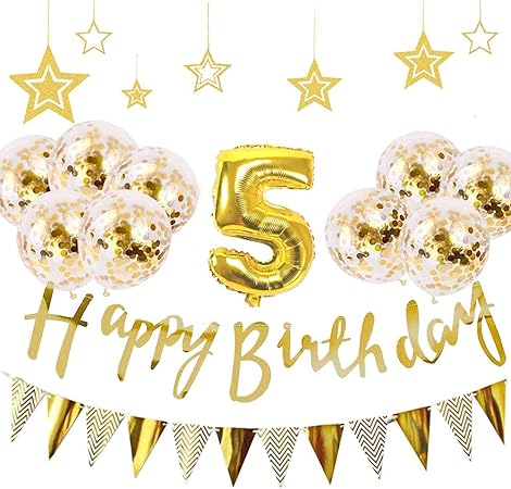 Amazon 5歳 誕生日 飾り付け 21点 セット Gehome ゴールド バースデー バルーン 飾り 男の子と女の子用 1歳 9歳 風船 バルーン おもちゃ
