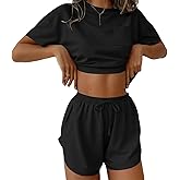Ekouaer Womens Pajama Sets Sexy Lounge Sets Side Split Short Pj Sets Cute Pjs 2 Piece Comfy Sleepwear Loungewear