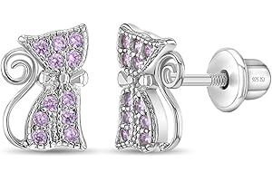 925 Sterling Silver Kitty Earrings for Girls - Hypoallergenic Screw Back Cat Earrings for Kids with Pink Cubic Zirconia Stone