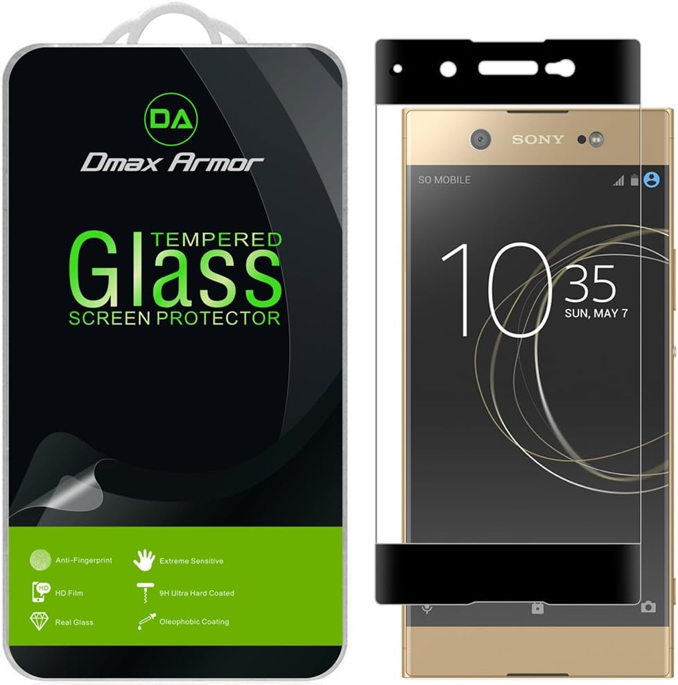Dmax Armor for Sony Xperia XA1 Ultra [Tempered Glass] Screen Protector, (Full Screen Coverage) (Black)