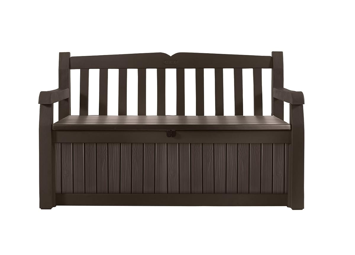 Keter 213126 Eden 70 Gallon All Weather Outdoor Patio Storage Garden Bench Deck Box, Brown