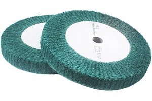 JUNLIXN 2 Pcs 8'' Non-Woven Buffing Polishing Wheels, 240 Grit Wire Drawing Abrasive Flap Wheels for Die/Bench Grinder (Green)