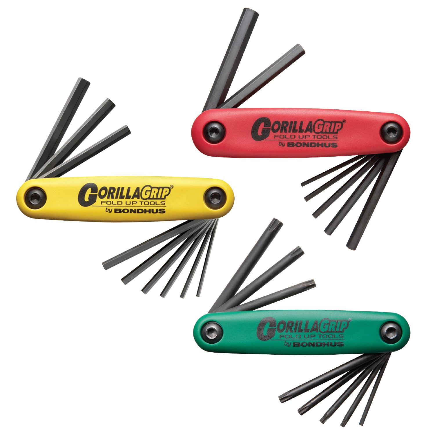 Bondhus 12533 GorillaGrip« Hex and Star Fold-up Triple Pack, 12587 (2-8mm), 12589 (5/64-1/4-Inch) & 12634 (T9-T40)
