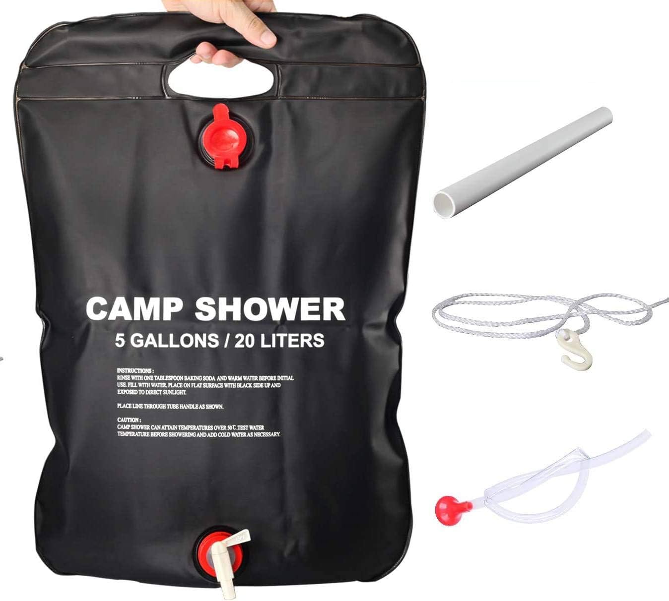 ZEUIO Solar Shower Bag, Portable Camping Shower 5 gallons/20L Solar Heating Bag for Outdoor Traveling Hiking Summer Shower with Removable Hose and On-Off Switchable Shower Head : Sports & Outdoors