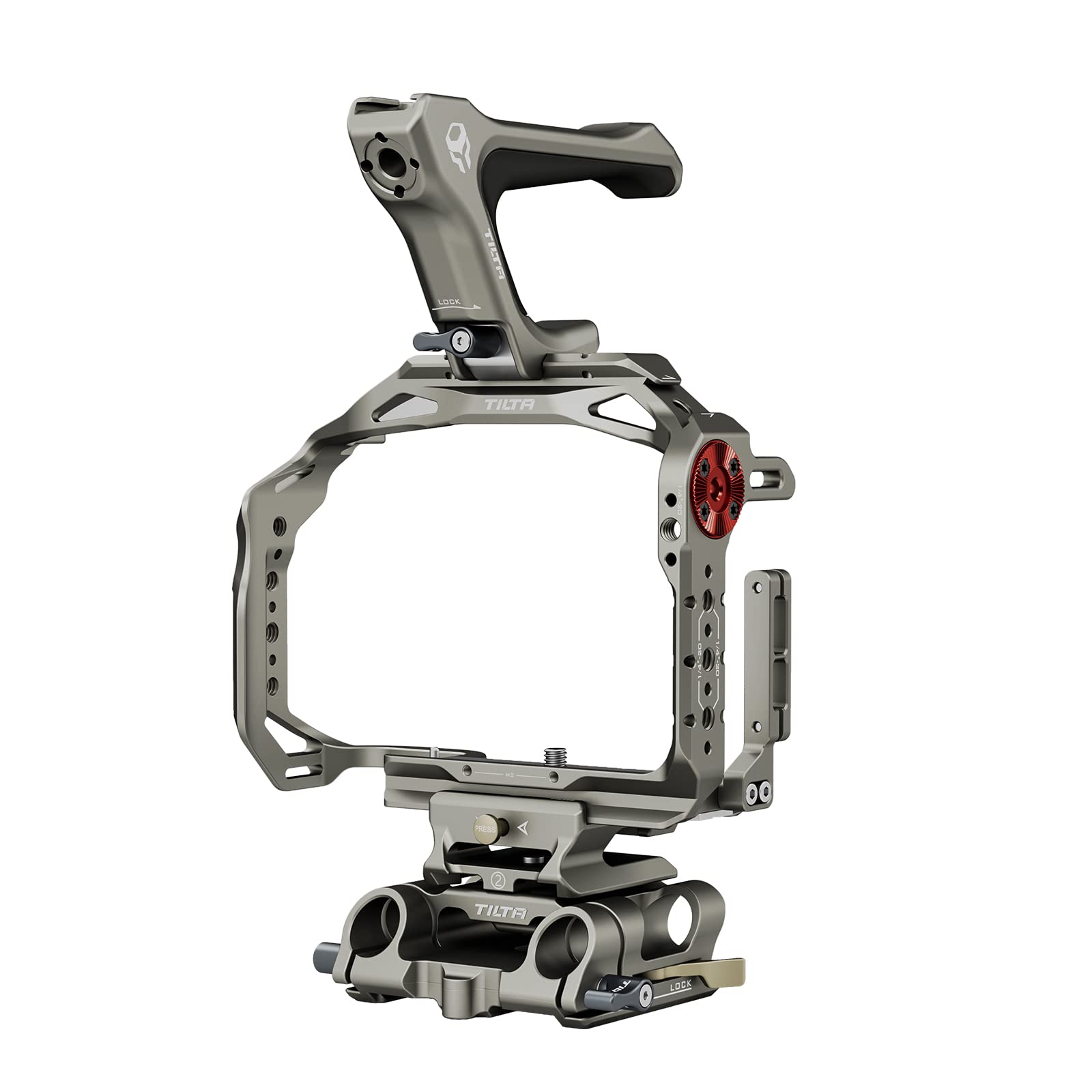 TILTA Camera Cage Compatible with Canon R6 Mark II Basic Kit with Compact NATO Top Handle,LWS Baseplate Adapter and Universal 15mm LWS Baseplate - Grey TA-T45-A-TG