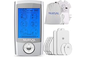 NURSAL TENS Unit Muscle Stimulator, Rechargeable TENS Machine EMS Pulse Massager with Charger Adapter for Back and Shoulder Pain Relief and Muscle Strength,