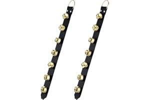 Frienda Hanging Jingle Sleigh Bells 7-Bell Dog Doorbells for Door Knob Faux Leather Belts Go Outside Dog Bells Christmas Decor and Holiday Decorations, 18.7 x 1.8 x 1 Inches(Black with Gold)