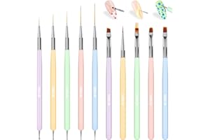 YOOVR 10 Pcs Nail Art Brushes Set, Nail Dotting Tools, French Tip Tool, Nail Art Deign Tools with Builder Gel Brush Polish Extension Brush Thin Liner Detail Painting Brushes, Nail Tech Supplies Kit