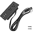 Recessed Power Strip Flat Plug, Desk Outlet with USB, ETL Listed Conference Outlet Socket with 2 AC Plugs, 2 USB Ports Connect with 6ft Power Cord for Furniture, Home, Office(Black)