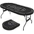 Giantex 8 Player Poker Table Foldable, 72" Portable Folding Texas Holdem Poker Tables w/Padded Rails, Cup Holders, Casino Grade Felt Surface, Oval Card Game Poker Table for Game Room (Black)