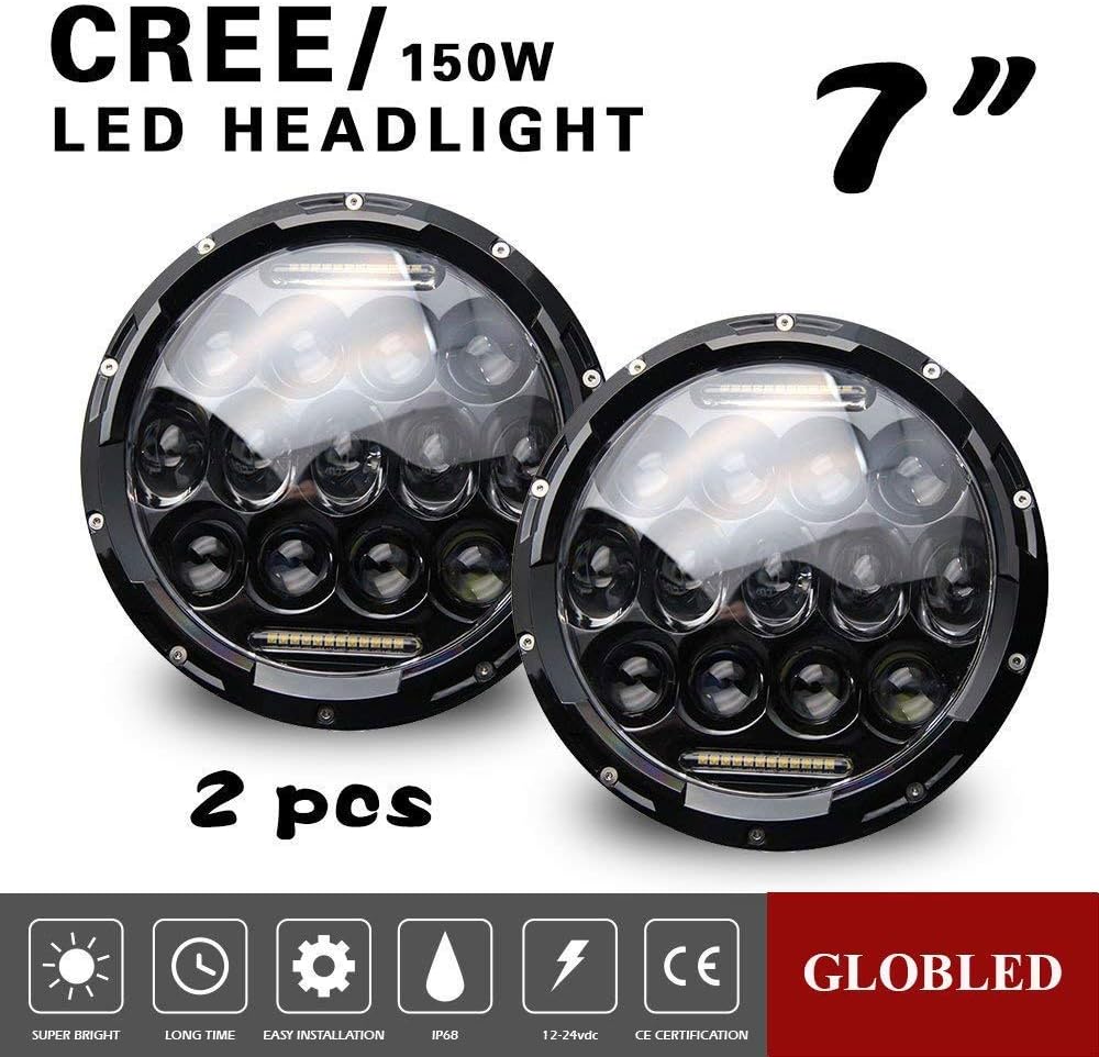 Globled 7 inch Round LED Headlight Conversion Kits DRL For Jeep Wrangler JK TJ FJ JKU cruiser Hummer Truck Motorcycle Headlamp LED Headlight Lamp