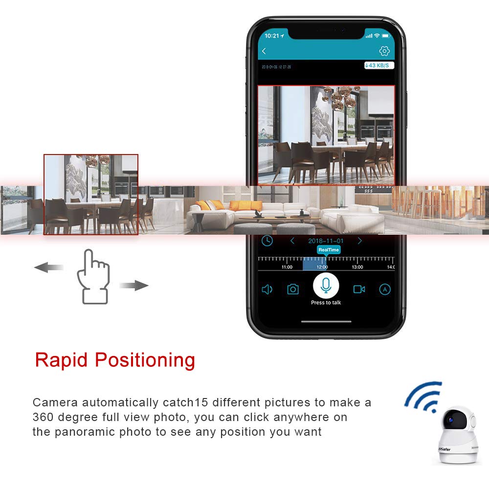 DSafer Wifi Camera 1080P Pan Tilt Zoom 360 Degree Wireless IP Camera with Motion Detection Night Vision 2 Way Audio Indoor Home Security Cloud Camera for Baby/Kids/Pets/Elder Monitor