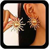 Xduargs Boho Large Sun Earrings Metal Rising Suns Earring Big Sun Statement Earrings Exaggerated Sunburst Earring for Women(Gold)