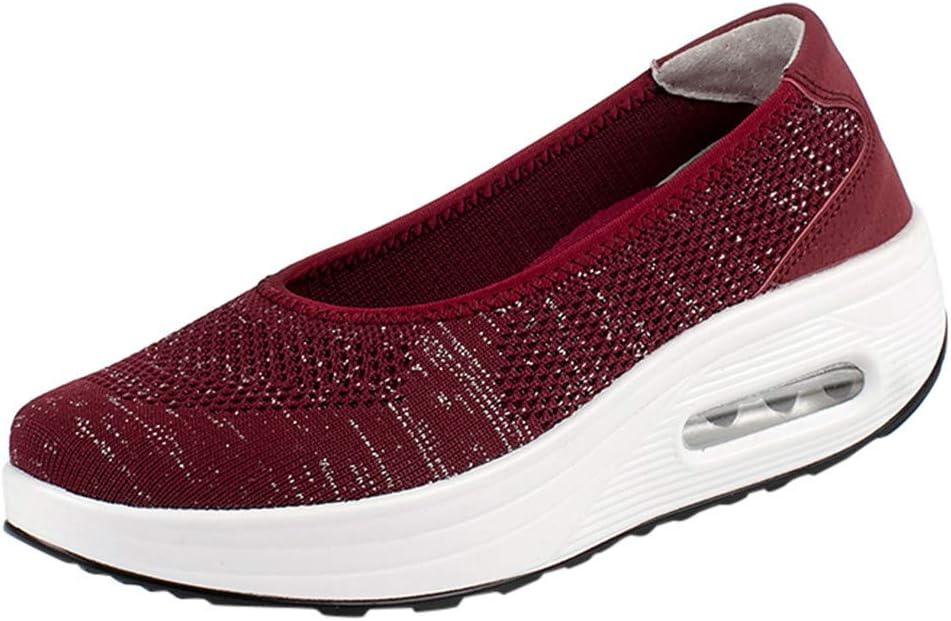 Women's Wedges Platform Walking Shoes Outdoor Fashion Comfortable Non-Slip Walking Shoes Ladies Air Cushion Slip On Toning Rocker Shoes