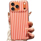 Jmltech for iPhone 17 Pro Max Case Striped Phone Cases Cute Women Girly Trendy Shockproof Slim Soft TPU and Hard PC Protective Cover Orange