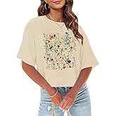 Womens Crop Top T Shirt Wildflower Graphic Tees Short Sleeve Summer Casual Loose Beach Adventure Tops