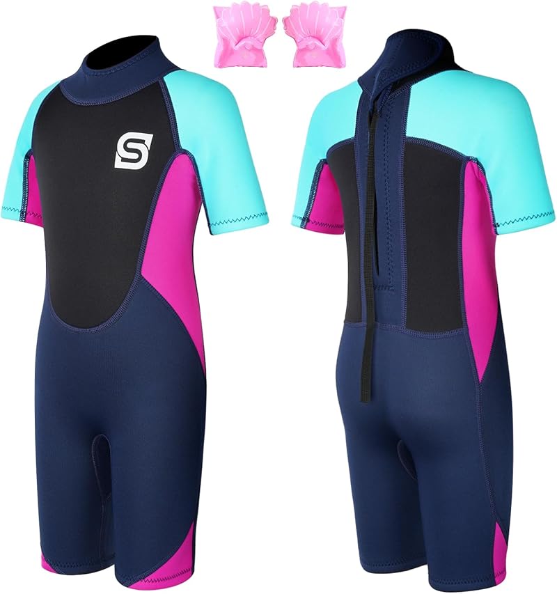 Summshall Kids Wetsuit 2.5mm Shorty with Arm Bands UV Protection Back Zip