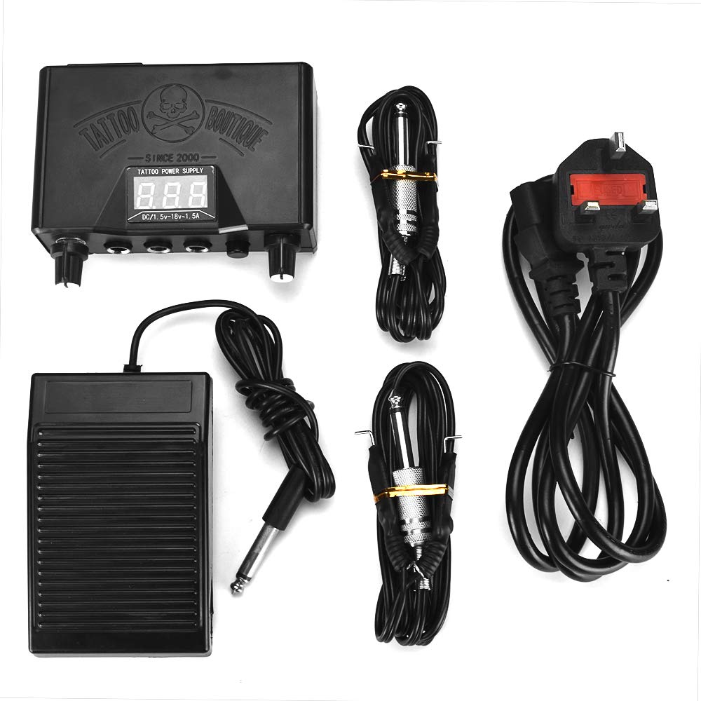 ATOMUS Digital Dual Tattoo Power Supply and Pedal Kit Tattoo Machine Gun Power Supply with 2 Clip Cords Kit Tattoo Accessories