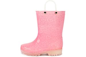 HSYAAMOO Kids PVC Rain Boots with Handles – Waterproof Lightweight Toddler Rain Shoes, Non-Slip Easy-On Design for Girls
