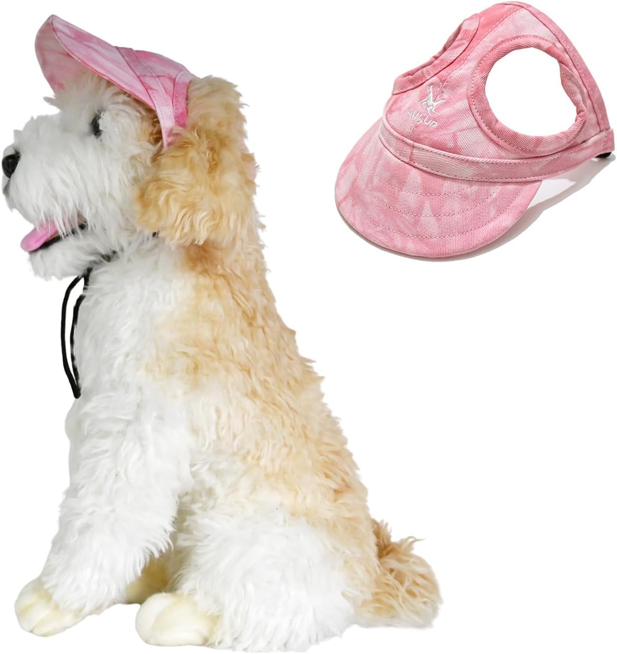 BT Bear Dog Hat with Ear Holes,Dog Baseball Outdoor Cap,Adjustable Summer Travel Sport Hat for Small Medium Dogs(L, Tie-dye Pink)