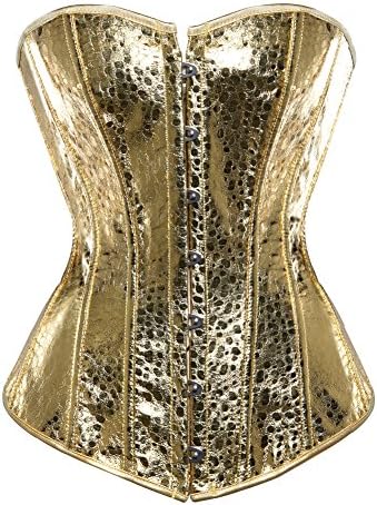 LFFW PVC Shinning Sequins Corset/Women Hook Up Bustier Overbust (US(8-10) L, Gold)