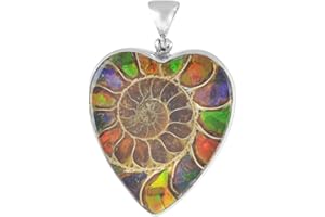 Starborn Ammonite artistic gemstone Inlay Pendant 925 Sterling Silver