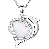 MOTIEL 925 Sterling Silver Dainty Opal Necklace Cute Animal Dolphin Necklace Anniversary Birthday Jewelry Gifts for Women Wife