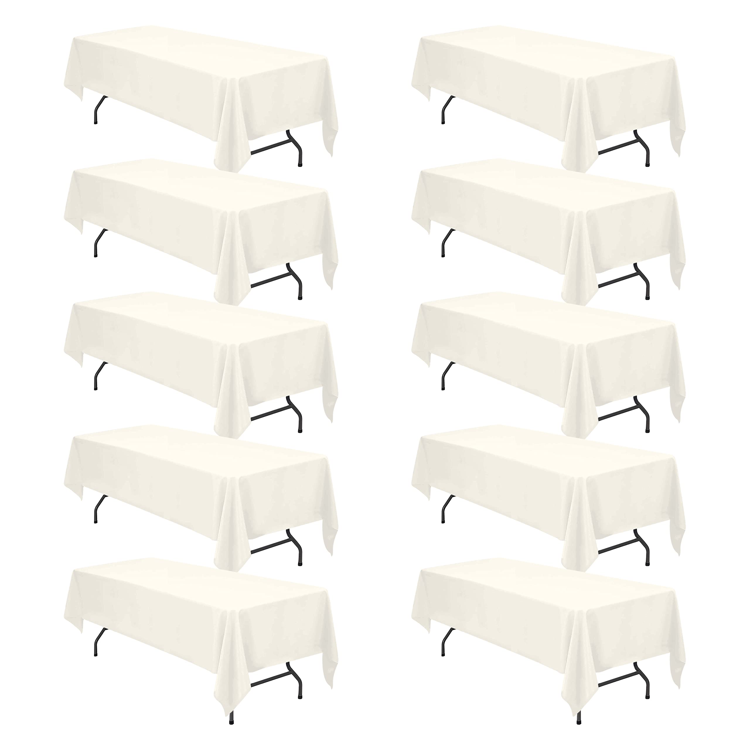 Photo 1 of BRILLMAX 10 Pack Ivory Tablecloths for 8 Foot Rectangle Tables 60 x 126 Inch - 8ft Rectangular Bulk Linen Polyester Fabric Washable for Wedding Reception Banquet Birthday Party Buffet Restaurant