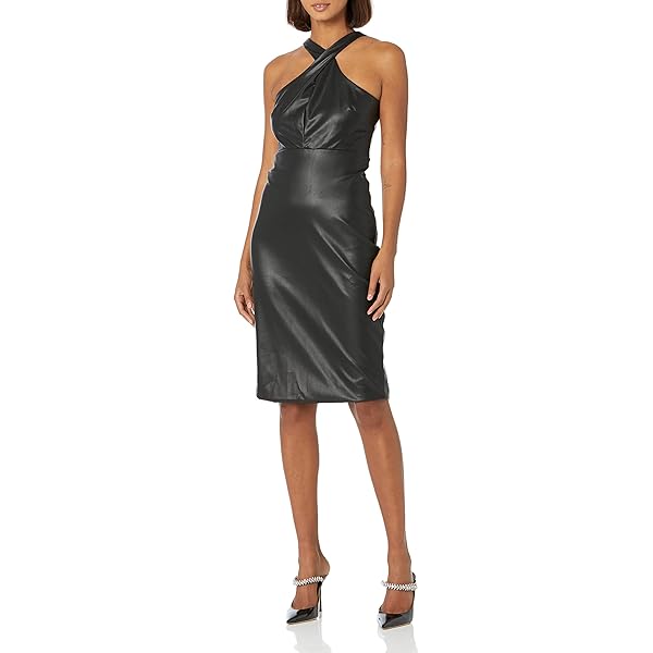 Calvin Klein Womens Solid Faux Leather Sheath Dress Black 6 at Amazon  Women's Clothing store